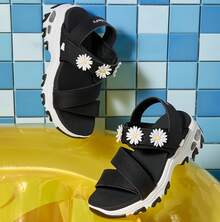 Skechers Girls' Summer Fashion Cute Simple Daisy Hook And Loop Sandals - Black - View 3