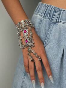 1 件时尚复古南亚风格女士无指手链，适合日常、节日、派对 - 連指手鍊 - 查看 8