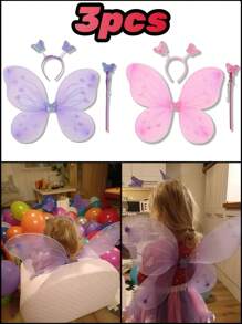 3 Stücke Festivalparty Zubehör, Schmetterling Prinzessin Themen Partyzubehör, Schmetterlingsflügel Fee Stab, Cosplay Bühnenauftritte, Flügel, Fee Stab, Tüllrock Accessoires, Foto Atmosphäre Gestaltungsutensilien, sehr geeignet für Feiertage, Geburtstagsfeiern sind die besten Kostüme zum Verschenken an Familie, Freunde und Geliebte.