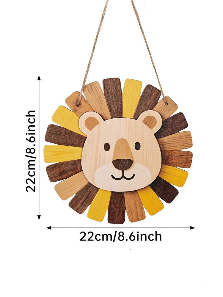 1 pieza Adorno de cabeza de león de madera colgante, decoración de pared animal de doble capa de estilo de dibujos animados, arte de pared con cabeza de león vintage, decoración de león de madera estilo bohemio para cocina, sala de estar, dormitorio, hogar al aire libre - Multicolor - Ver 3