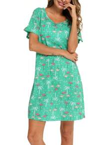 Camisones de mujer de algodón, ropa de dormir talla grande, camiseta de dormir de manga corta, camiseta de dormir estampada