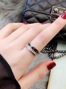 1pc Niche Luxury Roman Numeral Double Circle Titanium Steel Micro-Inlaid Zirconia Ring, Commuting Street Style, Gift For Women, Valentine's Day