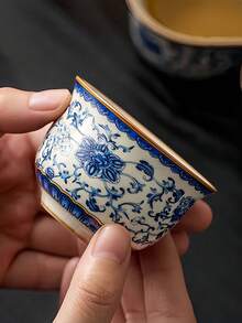 6 件/4 件/2 件/1 件陶瓷茶杯，复古缠绕枝青花瓷浓缩咖啡杯，60 毫升小容量家用茶杯，适合聚会、聊天、接待，复古功夫茶杯，品茶杯，陶瓷茶杯礼物返校 - 彩色 - 查看 7