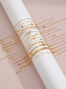 1/4/13/14 件时尚优雅波西米亚风贝壳、蝴蝶、星星、无限心、爱心、金色脚链套装，适合女士、夏季海滩度假派对礼物、日常穿着 - 款式1 - 查看 6