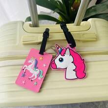 1pc/2pcs Cute Unicorn Luggage Tag Bag Charm, Pink Series, Perfect For Luggage, Backpack, Unique Gift For Boyfriend, Girlfriend Suitcase Tag Pendant Holiday Vacation For Travel For Honeymoon For College For School Bag For Flying For Cruise For Bags Portable Anti-Lost