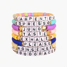Set de 8 pulseras de amistad de arcilla polimérica morada con diseño musical, pulseras de apoyo al álbum para mujeres