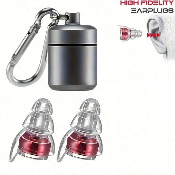 1 pieza de tapones para los oídos de alta fidelidad, con un estuche de metal portátil y 2 tapones intercambiables. Tapones para los oídos de silicona cómodos y suaves con cancelación de ruido HiFi. Tapones para los oídos reutilizables de silicona ultra insonorizados, dispositivo de cancelación de ruido ultra silencioso específico para dormir, se puede limpiar repetidamente, higiénico, adecuado para trabajo profesional y uso industrial (Rojo)