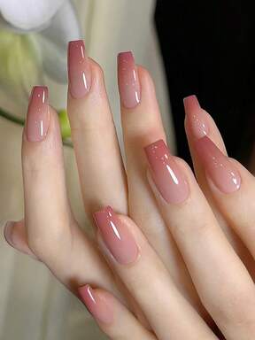 24 piezas de uñas postizas de tamaño mediano con forma de ataúd y diseño de degradado ombre melocotón, incluye 1 pieza de gel de gelatina y 1 pieza de lima de uñas, adecuado para festivales de música, fiestas, baile, uso diario, uñas postizas removibles y reutilizables, suministros para uñas