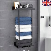 Wall Mounted Towel Rack Bathroom Towel Storage Organizer Metal Shelf Holder - Black - View 1