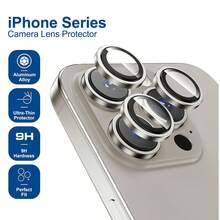 ZYONS 3 piezas Protector de lente de cámara, apto para iPhone 17 Pro Max, 17 Pro, 17 Air, 17 16e, 14, 15, 16, 16 Plus Pro/16 Pro Max, 13, 12, 11, anillo de metal independiente, película protectora anti-arañazos de dureza 9H, diseño de moda, adecuado para fundas de teléfono (Gris titanio)