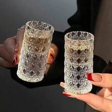 1pc 30ml Luxury Embossed Glass Wine Cup, Gem Pattern Glass Wine Glass, High-End Creative Wine Glass, Small Wine Cup, One-Sip Mini Wine Cup, Home Use Wine Glass, Suitable For Party, Music Festival, Bar, Nightclub