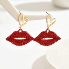1 Pair Fashionable Carnival Red Lips Alloy Earrings, Suitable For Women's Holiday Wear - Red Lips Earrings - View 2