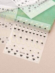 爱心花线贴花法式美甲贴纸自粘彩色美甲用品指甲设计装饰配件 - 彩色 - 查看 8