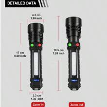 Luz de Sinal de Iluminação de Alta Intensidade para Uso Externo com Fonte de Luz LED Vermelha/Branca/Verde/Amarela, Bateria de Lítio de Alta Capacidade Integrada, Lanterna LED de Alta Potência com Luz Lateral, Zoom Rápido, Adequada para Reparos de Automóveis, Emergências Domésticas e Acampamento ao Ar Livre, Acessórios de Camping