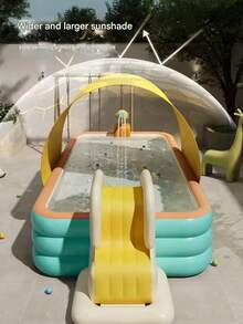 Family-Sized Inflatable Swimming Pool With Slide - PVC, Teal & White, Multi-Person Entertainment For Home, Garden, And Outdoor Parties, Easy Storage, Family Inflatable Pool|Vibrant Poolside Decor|Inflatable Swimming Pool - Multicolor - View 3