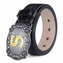 Letters A-Z Belts For Men Big Buckle Western Male Belts Retro PU Leather Waist Strap For Pants Pank Street Cowboy Cowgirl Style Black 3.8cm Width Casual, Business, Boyfriend Husband Father Dad Men Gift, Daily Wear, Fashion, Teen, Outdoor, Vacation, Athletic, Travel, Street, Boho, Vintage Fall, Autumn, Halloween Autumn-Winter Accessories, Suitable For Teens, Youth, Men, Casual, Outdoor, Athletic, Vacation, Graduation Gifts, Birthday, Daily Wear - Letter - View 20