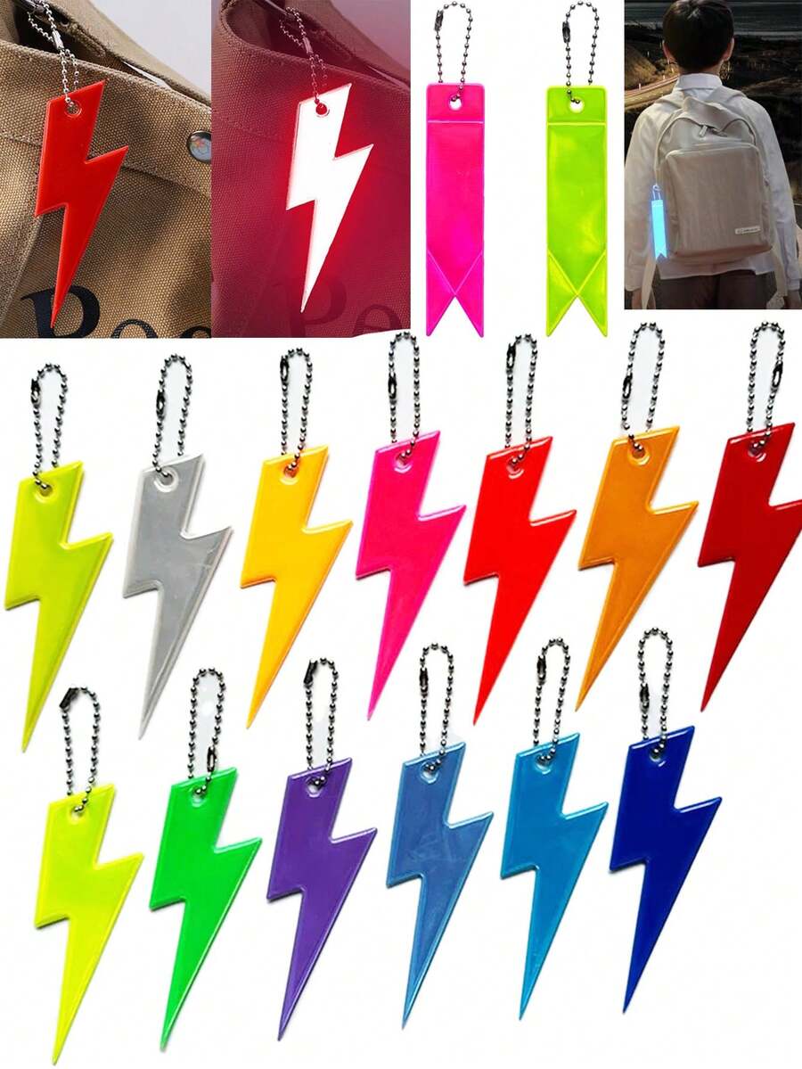 尖头闪电 PVC 反光吊坠钥匙扣 精致礼品 交通警示标志 背包挂饰