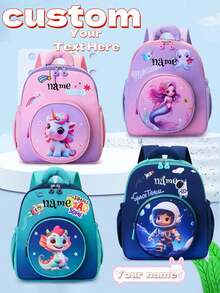 1 个定制包，可印个性化姓名或节日祝福语，定制您自己的包尼龙拉链封口时尚卡通可爱宇航员独角兽美人鱼背包，小众设计极具休闲吸引力，可调节肩带适合青少年旅行、购物、派对、约会和日常使用，是送给青少年的完美礼物 - 卡通肩包 - 查看 2