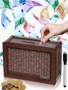 1 件创意家居装饰木制现金储蓄盒，木制硬币银行带硬币计数目标，DIY 组装，适合男孩和女孩，颜色随机，学校用品，返校