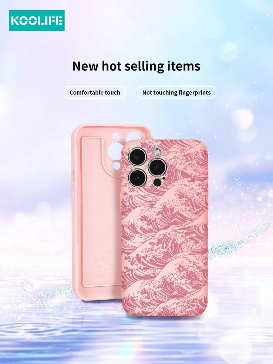 Ocean Koolife 1 Pc Wavy Pattern Embossed Liquid Silicone Soft Phone Case, Anti-Drop Protective Cover With Card Slot Compatible With IPhone Apple 16/16 Pro/16 Plus/16 Pro Max/15 Pro Max/15 Pro/15 Plus/14 Pro Max/13 Pro Max/13 Pro/12 Pro Max/11 - Pink - View 1