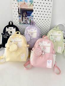 日系可爱少女撞色迷你双肩包女韩版多巴胺星星小背包初高中学生书包外出旅行学习春游双肩包女生郊游书包