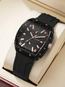 1件装女士硅胶表带时尚休闲双眼数字刻度石英腕表，简约风格 - 黑色 - 查看 2