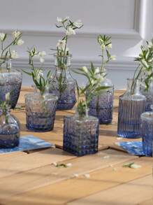 1 Set/12pcs Gradient Color Nordic Style Glass Flower Vases, Minimalist Summer Floral Containers, High-Quality Embossed Aromatic Diffuser Bottles, Suitable For Home Decor, Living Room/Bedroom, Bathroom Vanity, Gift, Summer Flowers