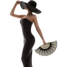 Folding Hand Fan With Sparkling Flower Handheld Retro Halloween Decoration, Suitable For Daily Home Use - Black - View 5