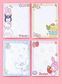 Sanrio 4 Sets /80 Piezas de Notas Adhesivas Sanrio, Pegatinas de Dibujos Animados Lindos de Melody Lomi, Accesorios de Apariencia Hermosa para Tomar Notas y Mensajes, Útiles escolares, Vuelta al Colegio
