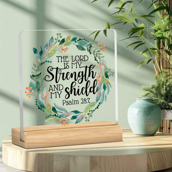 1pc, Acrylic Desktop Decorative Sign, God Is My Strength, Christian, Bible Verse, Inspirational, Teacher, Affirmation, Floral Frame