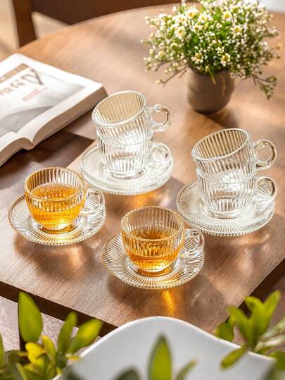 1 套，透明玻璃咖啡杯套装 - 6 个杯子 + 6 个碟子，玻璃浓缩咖啡杯碟套装 - 带手柄的小咖啡杯 - 迷你玻璃杯，送给咖啡爱好者的礼物