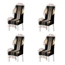 1/4/5/6/7 Stücke Stuhlhussen-Tischdecken-Set, 5 Stücke Set/7 Stücke Set (1 Tischdecke + 4 Stuhlhussen oder 1 Tischdecke + 6 Stuhlhussen) Schwarz und Gold, einfach und retro, elegante und prachtvolle geometrische Druckmuster / Stuhlhussen-Set, geeignet für Inneneinrichtung Zuhause, Restaurant, Hotel, moderne Alltagsdekoration. Tischdecke für quadratische Tische geeignet, elastische Stuhlhussen waschbar