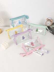 1 Stück Bären Muster transparente Federtasche, einfarbiges Reißverschluss personalisiertes Design Mäppchen, leicht und tragbar Kulturbeutel für Reisen, unverzichtbare Schulsachen für Schule und Schulzeit, Federmappe, Schultasche