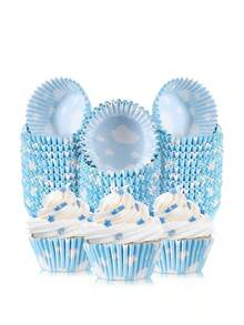 50/100pcs Blue Sky Cloud Cupcake Liners, Cloud Pattern Cake Cups, Snowflake Cupcake Wrappers, Birthday Party Baking Cups, Wedding Party Dessert Cake Decorative Cups - Blue - View 8