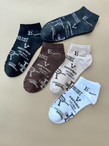 5 Pairs/10 Pairs Women Short Socks, Multi-Color Letter & Stripe Pattern, French Luxurious Retro Style, Fashion Versatile Ladies Socks For Spring & Summer