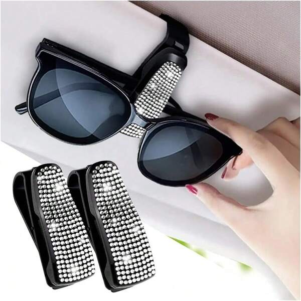 Car Glasses Holder Clip Sunglasses Holder With Rhinestones Ticket Card Holder For Sun Visor 1pc