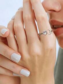 Milacolato 925 Sterling Silver Fidget Rings For Women Girl Open Adjustable Moonstone Anxiety Rings CZ Moon Star Spinner Ring Lettering Knuckle Promise Wedding Engagement Rings With Gift Boxed - Silver - View 5