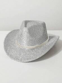 1 件女式闪亮丝绸面料波西米亚派对水钻西部牛仔礼帽，适合牛仔主题活动、节日舞会、生日派对、角色扮演、户外活动、日常使用 - 禮帽 - 查看 5