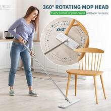 Oshang Flat Mop And Collapsible Bucket OG7 With Wheels, 2 Washable Reusable Microfiber Pads, Pure White - Ivory White - View 4