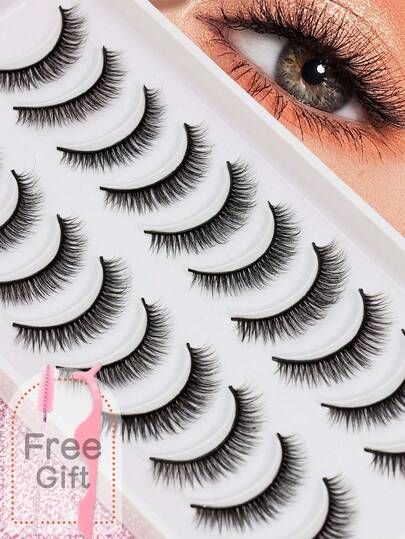10/5/1 对自然 C 卷假睫毛，蓬松柔软，浓密 3D 水貂毛睫毛，纤长纤细，凌乱多层，短而浓密，适合化妆、婚礼、派对、夜店、日常工作、空乘、新娘生日、旅行等各种场合。