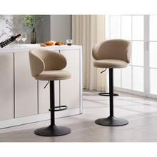 Chairus Swivel Bar Stool Set Of 2 Linen Kitchen Breakfast Bar Chairs Height Adjustable High Stool With Footrest - Khaki - View 3