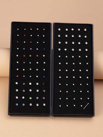 60 piezas Conjunto de pendientes y piercings de nariz de acero inoxidable con rhinestones (para mujeres)