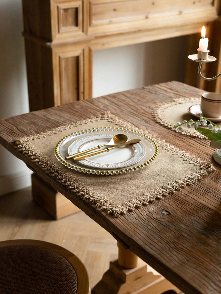 Farmhouse Style Jute Tassel Placemats, Round Bowl Pads, Rectangular Placemats / Trivets