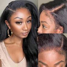 Pelucas de cabello humano 200% rizado y liso de 13x4 con encaje frontal para mujer, color negro natural brasileño, peluca con encaje frontal, rizado y transparente, prearrancada con cabello de bebé. - Natural Black - Ver 2