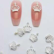 50 件/包 3D 皇冠形状闪亮美甲装饰，闪光指甲珠宝配件适合 DIY 美甲设计、新娘美甲、美甲爱好者