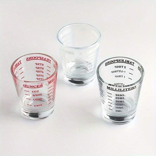 2pcs/1pc Heavy Glass Shot Glasses, 26-Incremental Measurement, 1oz, 6 Tsp, 2 Tbs, 30ml, Made Of Glass Material, With Outer Material Glass