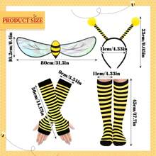 4/5 Stücke Bienen Kostüm für Erwachsene Frauen, gelbe Bienen Kopfbänder mit Antennen, transparente Flügel, gelber Tüllrock, gestreifte Stulpen Socken und Handschuhe für Karneval, Ostern Tier Cosplay Party Kostüme
