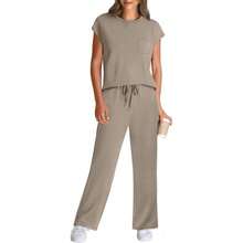 2 Piece Sets For Women Casual Summer Travel Vacation Outfits Cap Sleeve Lounge Set Loungewear Pajama Womenswear Minimalist - Coffee - View 4