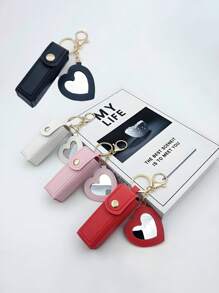 4pcs/Set Lipstick Holder With Heart-Shaped Mirror, Useful For Women Makeup, Key Chain. Heart-Shaped Mirror Decorated Lipstick Case, Multi-Color Women Makeup Bag, Heart-Shaped And Bag Decor Fashion Keychain Pendant, Wallet, Purse, Bag Accessories, Storage Pouch