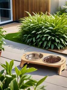 加高宠物碗，带不锈钢宠物碗，宠物喂食器，防翻倒设计，防滑木框，易于组装，天然木质饰面，幼犬粮，猫咪必需品，狗狗用品，狗碗，猫碗，狗狗用品，猫咪用品，狗狗配件，适用于中小型犬猫，双碗（进食+饮水） - 彩色 - 查看 3